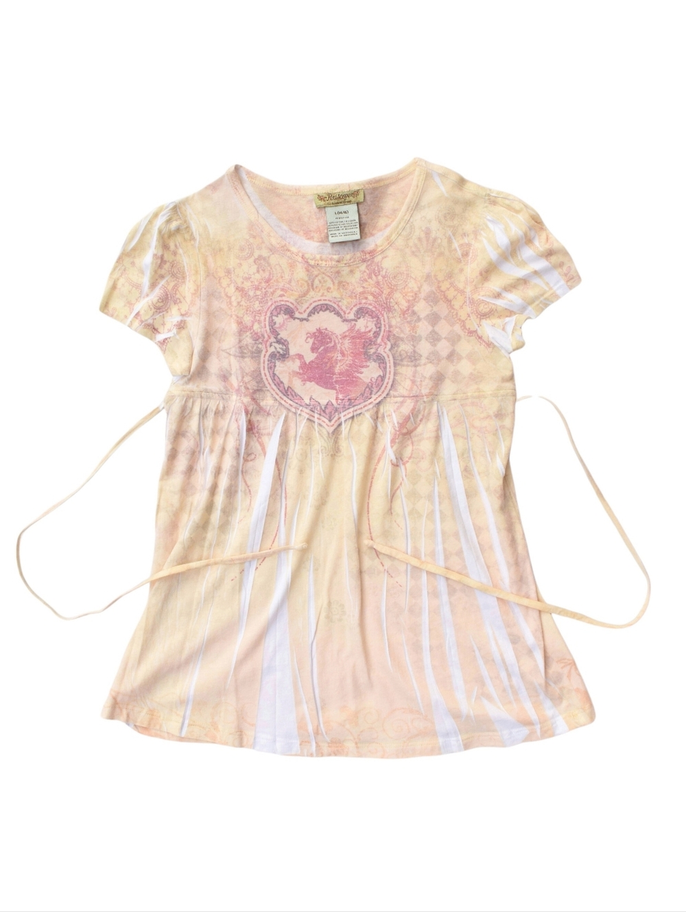 RARE Girls Pegasus Empire Waist Printed Peach Yellow Red Top